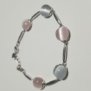 Unbranded Silver Bracelet With Grey and Pink Stones